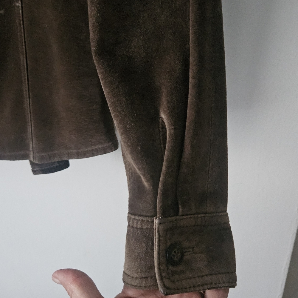Saks Fifth Avenue Brown Leather Jacket with Structured Shoulders - Picture 4 of 6
